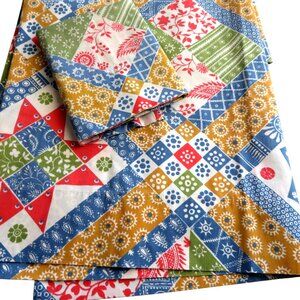 Vintage Sears Perma-Prest Twin Flat Sheet Pillowcase Set Patchwork Quilt Print